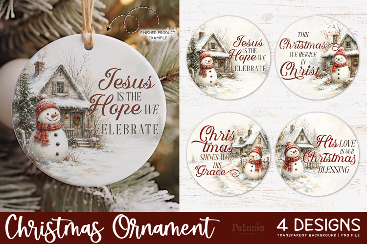 Christian Christmas Ornament PNG, Snowman Sublimation Design