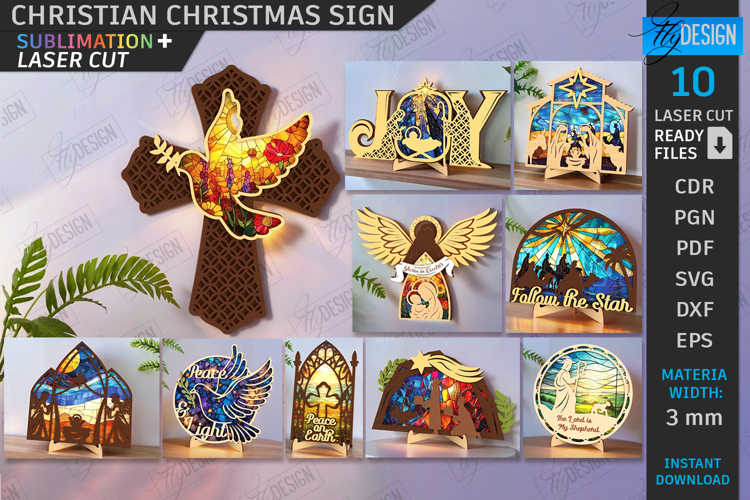Christian Christmas Signs Laser Cut Bundle|3D Nativity Signs