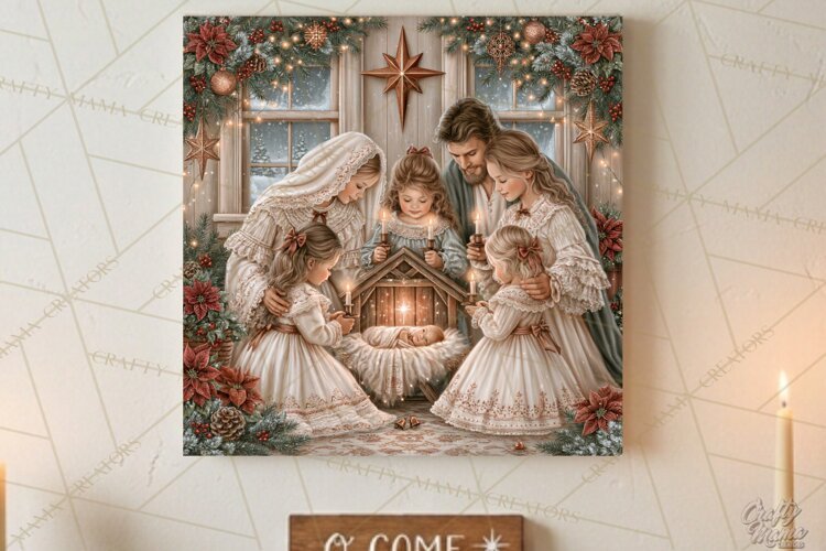Christian Christmas Scene Sublimation, Nativity Png example image 1