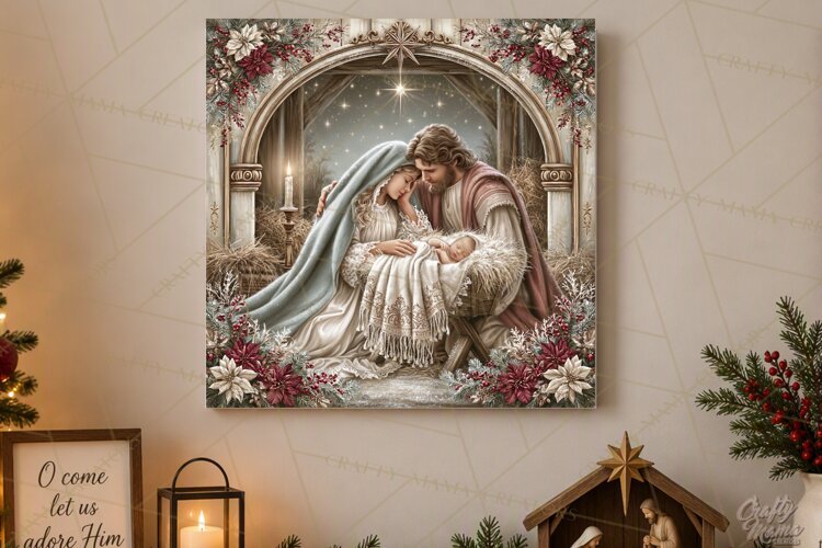 Christian Christmas Scene Sublimation, Nativity Png example image 1