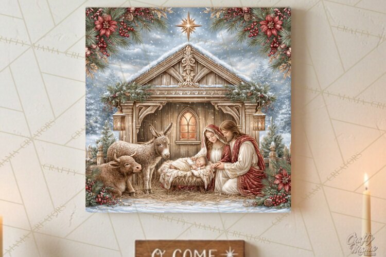 Christian Christmas Scene Sublimation, Nativity Png example image 1