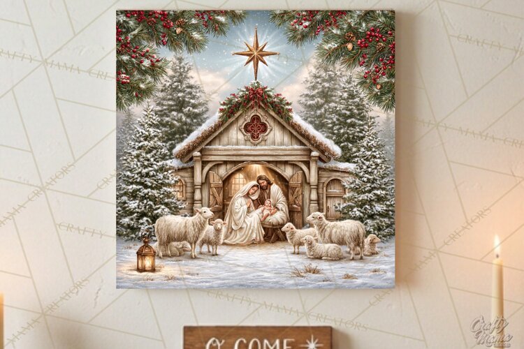 Christian Christmas Scene Sublimation, Nativity Png example image 1
