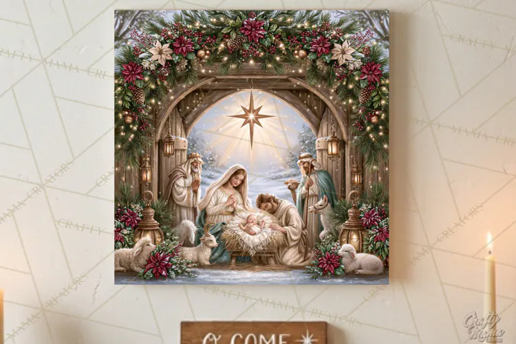 Christian Christmas Scene Sublimation, Nativity Png