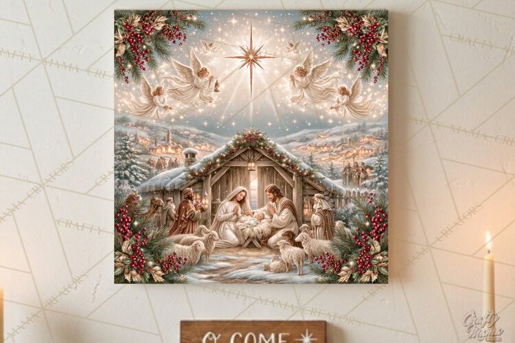 Christian Christmas Scene Sublimation, Nativity Png example image 1