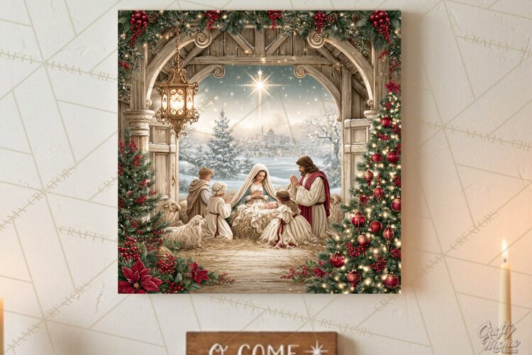 Christian Christmas Scene Sublimation, Nativity Png example image 1