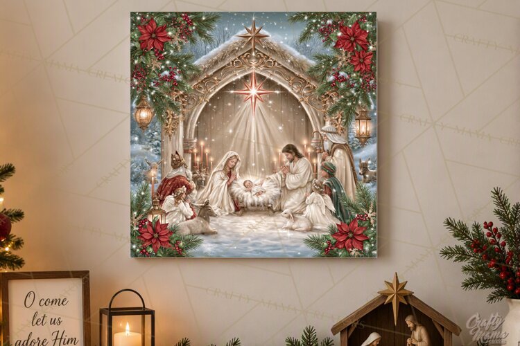 Christian Christmas Scene Sublimation, Nativity Png example image 1