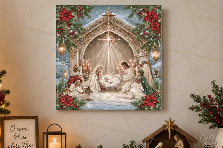 Christian Christmas Scene Sublimation, Nativity Png