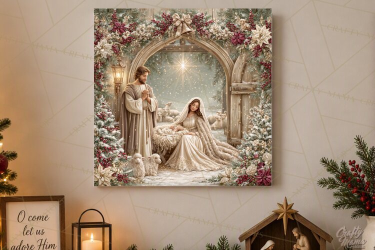 Christian Christmas Scene Sublimation, Nativity Png example image 1