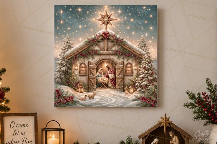 Christian Christmas Scene Sublimation, Nativity Png example image 1