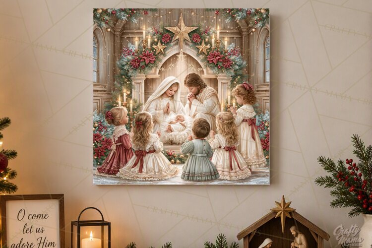 Christian Christmas Scene Sublimation, Nativity Png example image 1