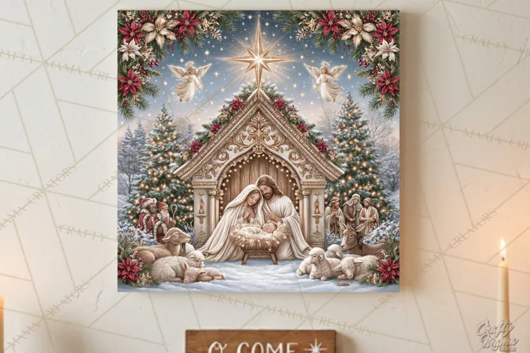 Christian Christmas Scene Sublimation, Nativity Png