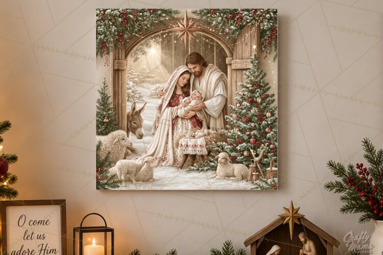Christian Christmas Scene Sublimation, Nativity Png example image 1