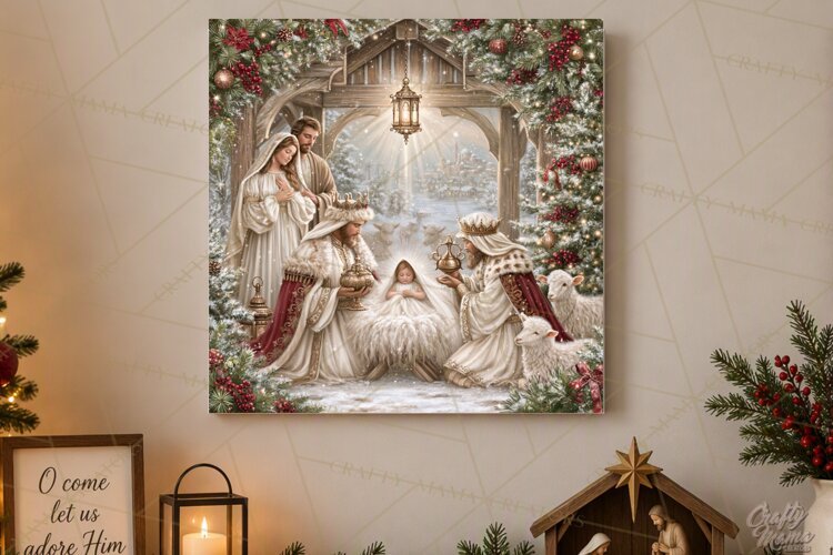 Christian Christmas Scene Sublimation, Nativity Png example image 1