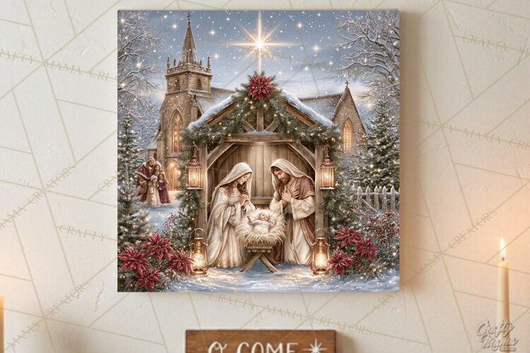 Christian Christmas Scene Sublimation, Nativity Png example image 1