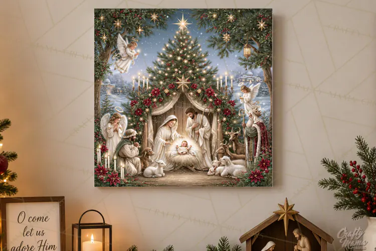 Christian Christmas Scene Sublimation, Nativity Png