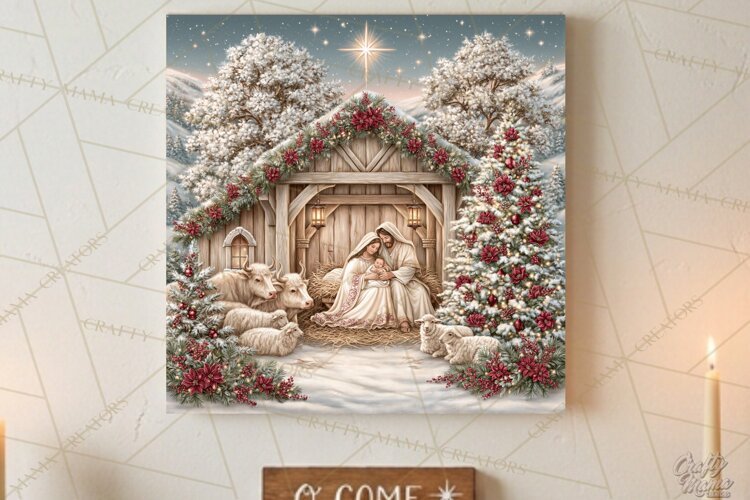 Christian Christmas Scene Sublimation, Nativity Png example image 1