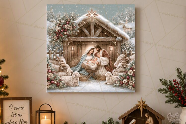 Christian Christmas Scene Sublimation, Nativity Png example image 1