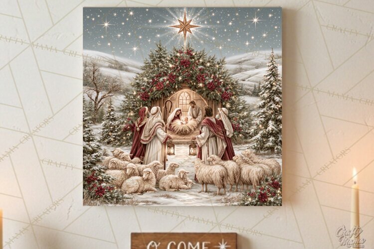 Christian Christmas Scene Sublimation, Nativity Png example image 1