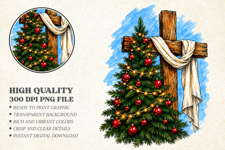 Christian Christmas Tree Cross Holiday PNG, Holiday Faith Su example image 1