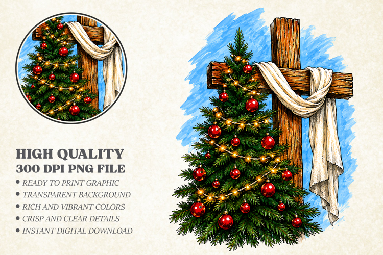 Christian Christmas Tree Cross Holiday PNG, Holiday Faith Su