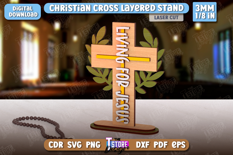 Christian Cross with Stand Laser Cut | Religious Symbol |CNC