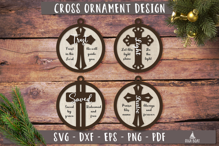 Christian Cross SVG Ornaments Praise Trust Laser cut
