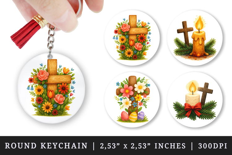 Christian faith round keychain pintable sublimation design