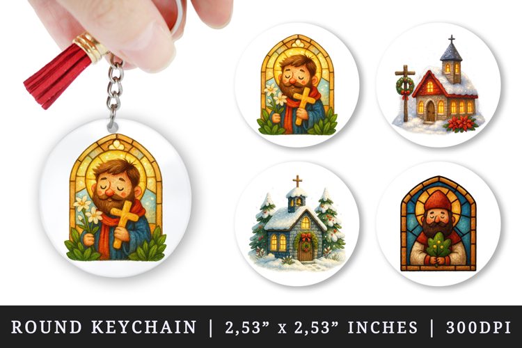 Christian faith round keychain pintable sublimation design