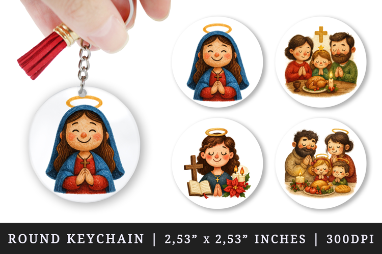 Christian faith round keychain pintable sublimation design