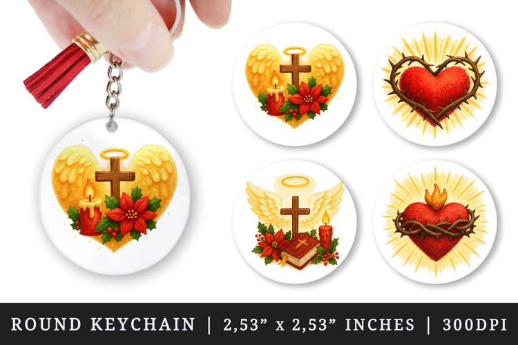 Christian faith round keychain pintable sublimation design