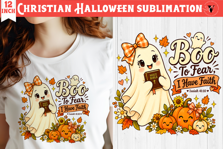 Christian Halloween sublimation | Cute Ghost Pumpkin design