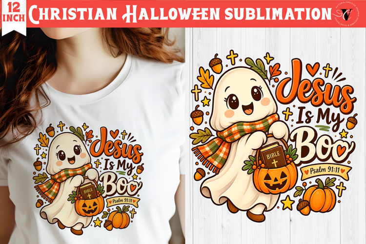 Christian Halloween sublimation | Cute Ghost Pumpkin design