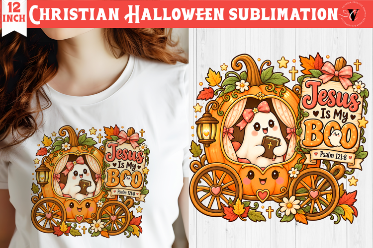 Christian Halloween sublimation | Cute Ghost Pumpkin design