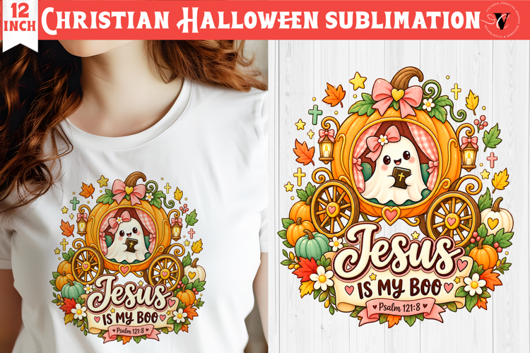 Christian Halloween sublimation | Cute Ghost Pumpkin design