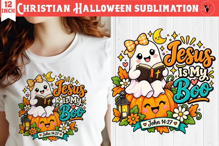 Christian Halloween sublimation | Cute Ghost Pumpkin design