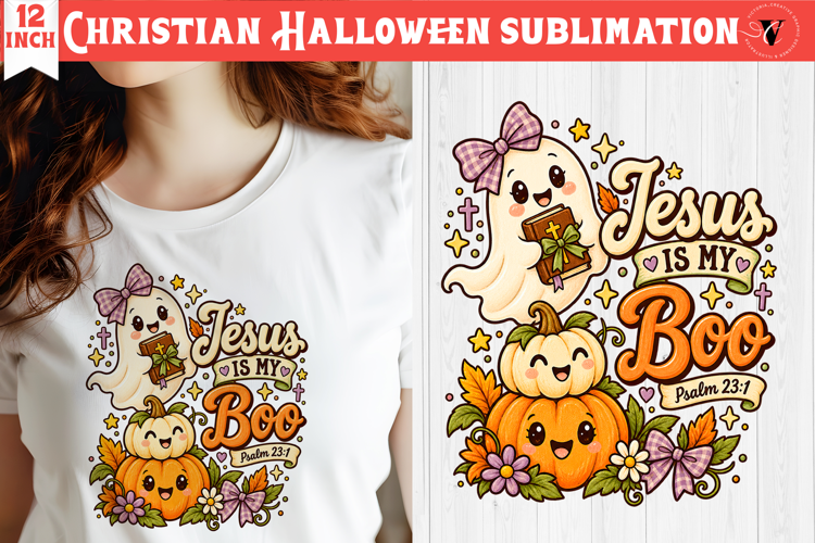 Christian Halloween sublimation | Cute Ghost Pumpkin design