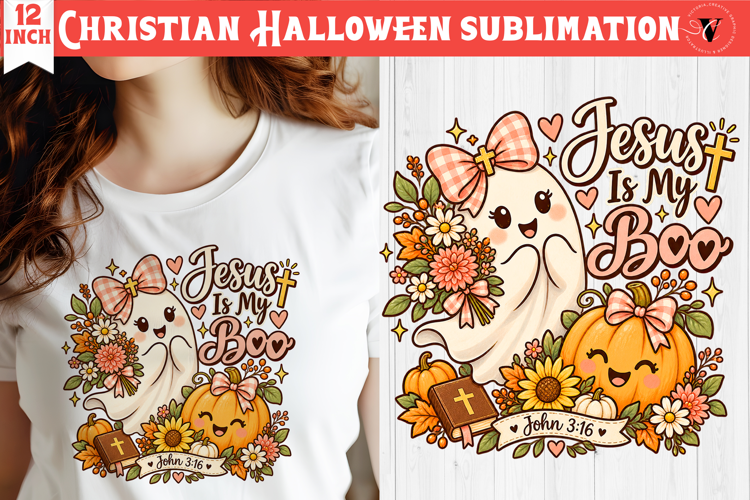 Christian Halloween sublimation | Cute Ghost Pumpkin design