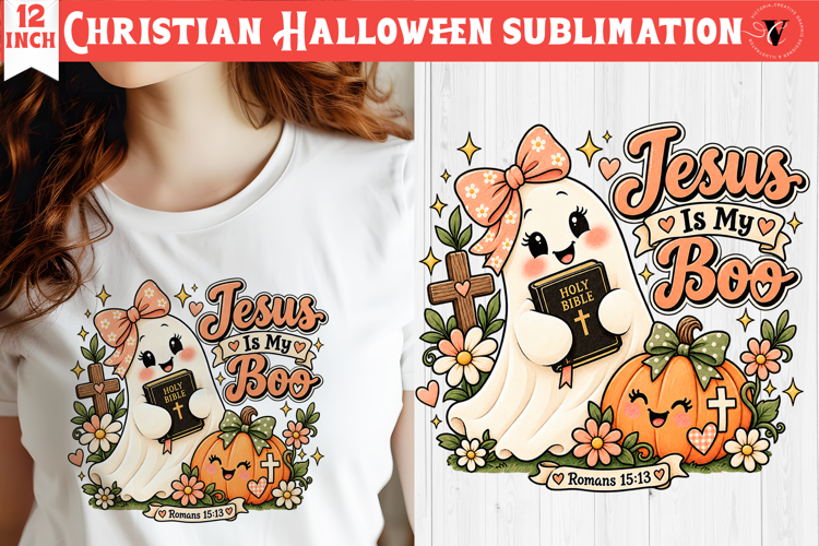 Christian Halloween sublimation | Cute Ghost Pumpkin design