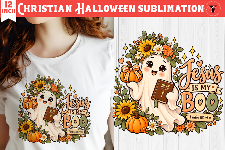 Christian Halloween sublimation | Cute Ghost Pumpkin design