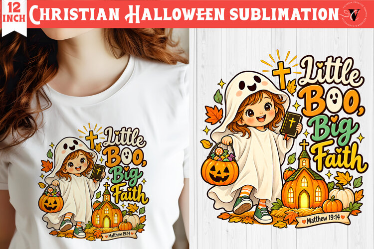 Christian Halloween sublimation | Cute Ghost Pumpkin design example image 1