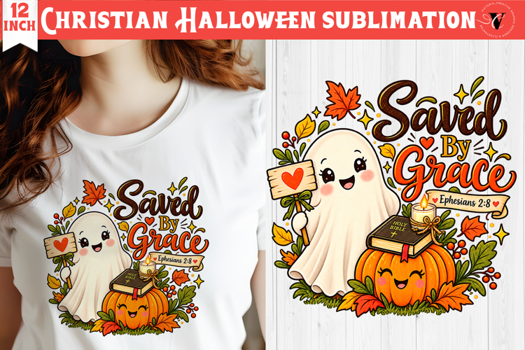 Christian Halloween sublimation | Cute Ghost Pumpkin design