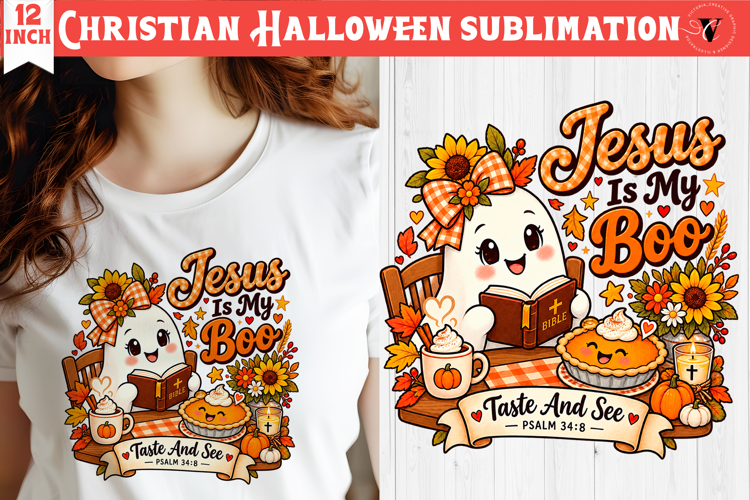 Christian Halloween sublimation | Cute Ghost Pumpkin design