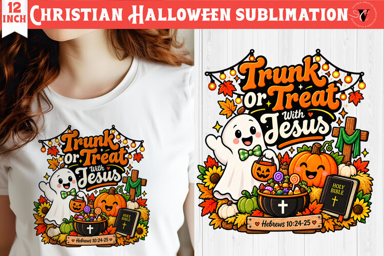 Christian Halloween sublimation | Cute Ghost Pumpkin design example image 1
