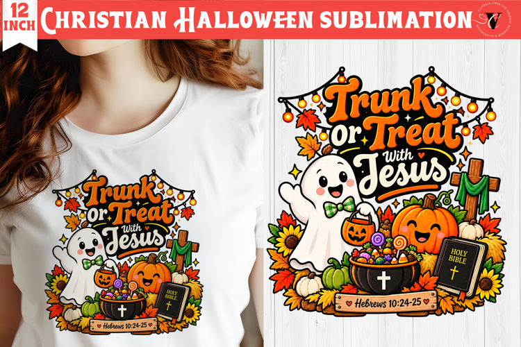 Christian Halloween sublimation | Cute Ghost Pumpkin design