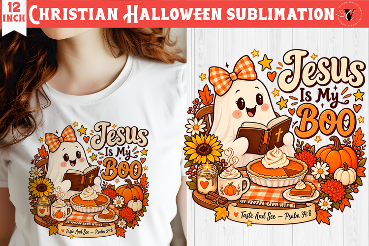 Christian Halloween sublimation | Cute Ghost Pumpkin design