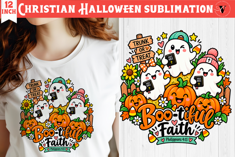 Christian Halloween sublimation | Cute Ghost Pumpkin design