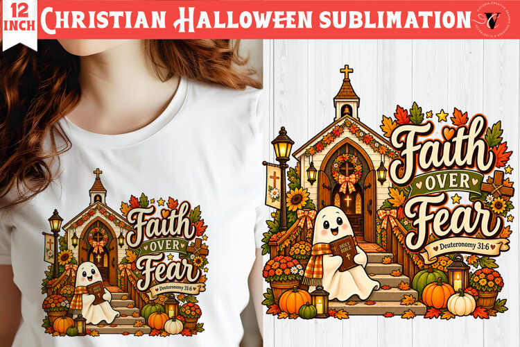 Christian Halloween sublimation | Cute Ghost Pumpkin design example image 1