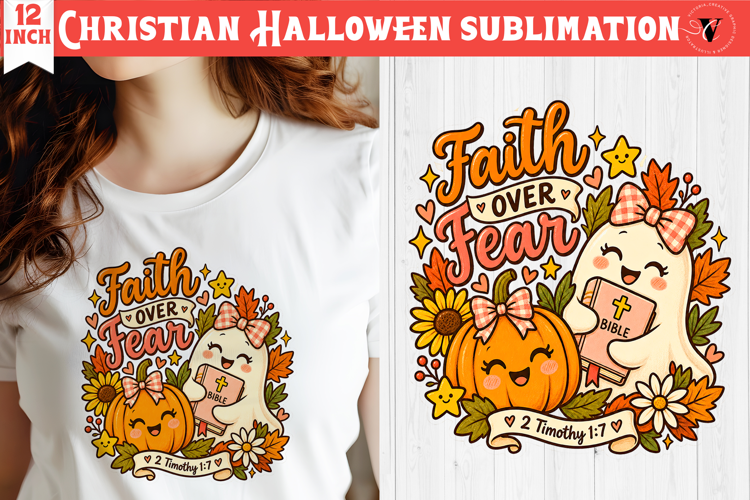 Christian Halloween sublimation | Cute Ghost Pumpkin design