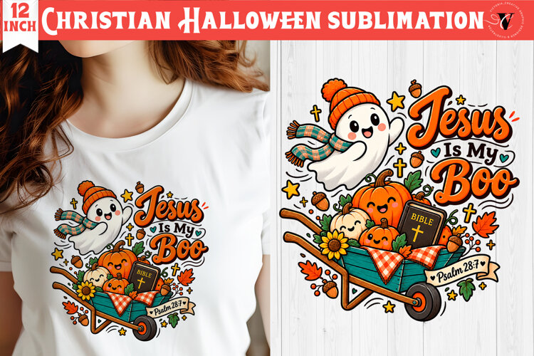 Christian Halloween sublimation | Cute Ghost Pumpkin design example image 1