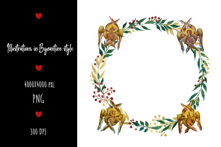 Floral Wreath with Apostles Symbols in Byzantine Style